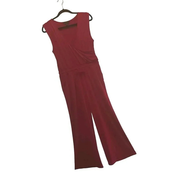 Gold Ray Jumpsuit Women's Size MP Red Polyester Sleeveless Stretchy V-Neck - Picture 8 of 12